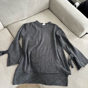 Gray Knit Sweater with Tie Sleeves